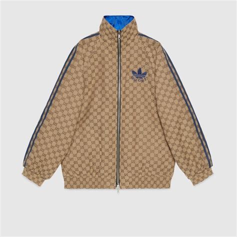 米色及烏木色/藍色adidas x Gucci GG帆布雙面飛行員外套